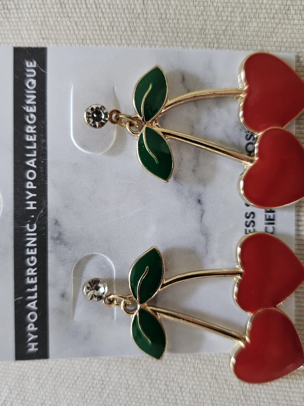NWT Ardene Cherry Rhinestone Earrings and NEW Cherry Rhinestone Hair Clip